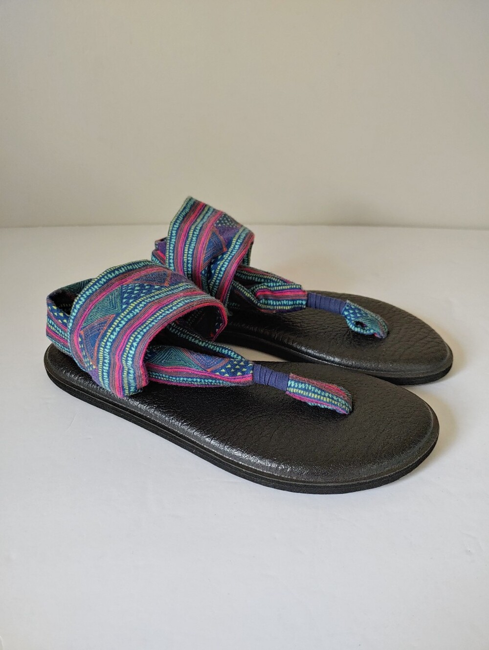 Sanuk Yoga Sling 2 Sandals Navy Multi GEO Stripes Size 6